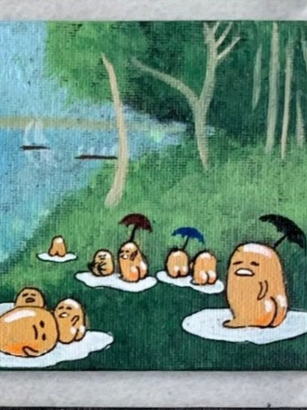 Lazy Egg Sunday La Grande Jatte Gudetama Mini Canvas Painting irleene